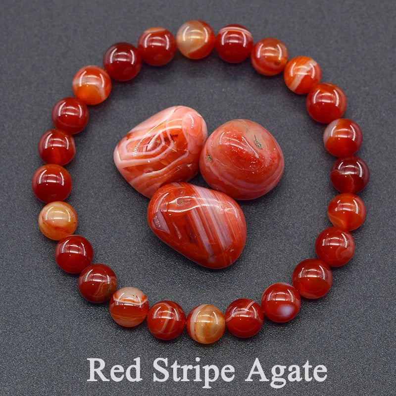 Natural Red Stripe Agate & Carnelian Bead Bracelet – Healing Crystal Jewelry for Men & Women - Image 24