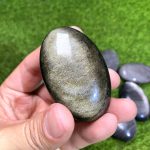 1PC Silver Golden Obsidian Palm Stone – Natural Oval Crystal for Feng Shui, Healing & Meditation