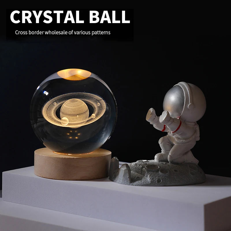 3D Crystal Ball Lamp with Galaxy Projections - Image 2