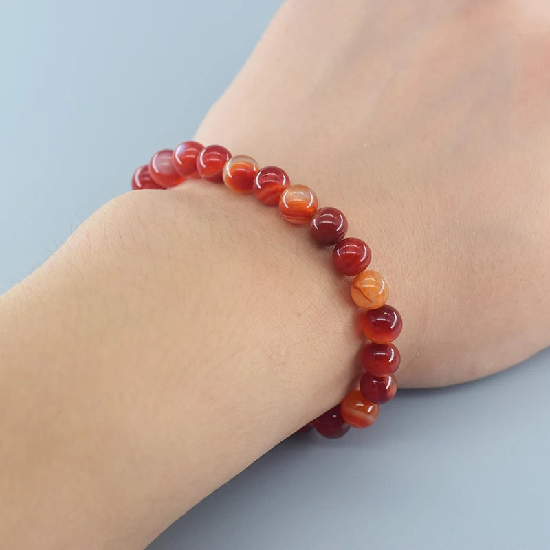 Natural Red Stripe Agate & Carnelian Bead Bracelet – Healing Crystal Jewelry for Men & Women - Image 6