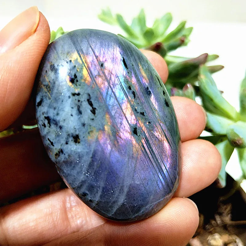 Natural Purple & Yellow Labradorite Crystal Palm Stone – Chakra Healing Gemstone for Meditation & Decor - Image 18