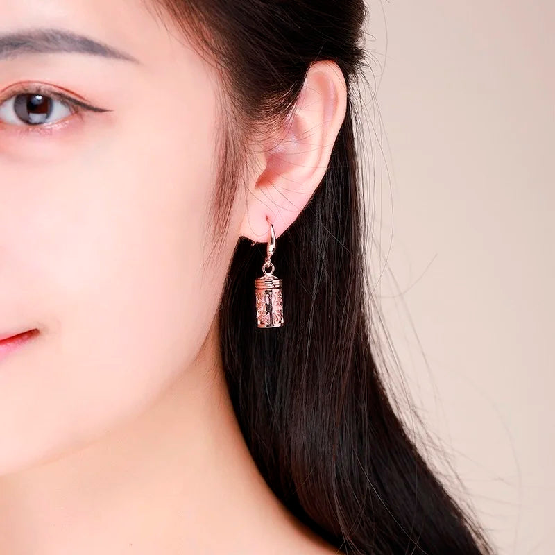 Hollow Out Filigree Cross Perfume Bottle Earrings – Gold Essential Oil Diffuser Jewelry for Women & Girls - Image 4