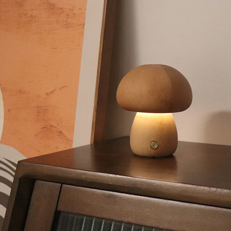 Cute Wooden Mushroom LED Bedside Table Lamp – Touch Switch Night Light for Kids' Bedroom - Image 12