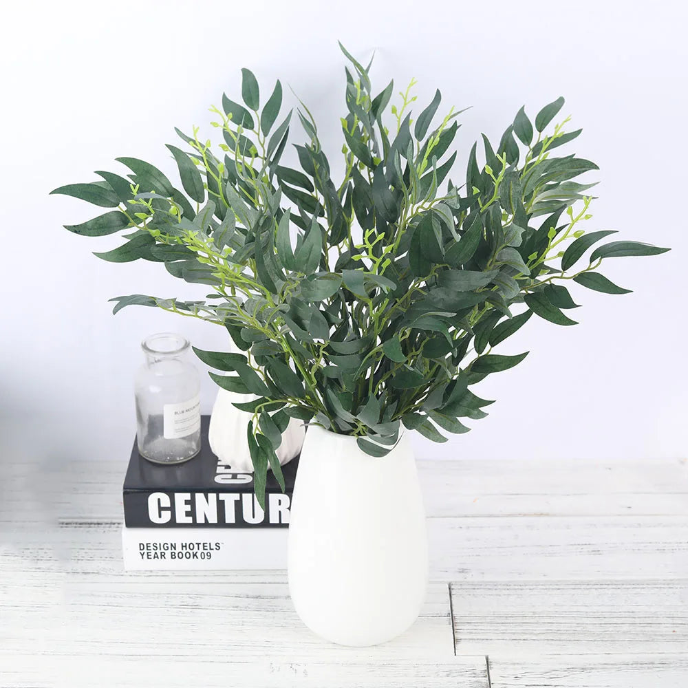 5pcs Green Artificial Willow Leaf Bouquets – Silk Fake Plants for Home, Garden & Event Decor - Image 3