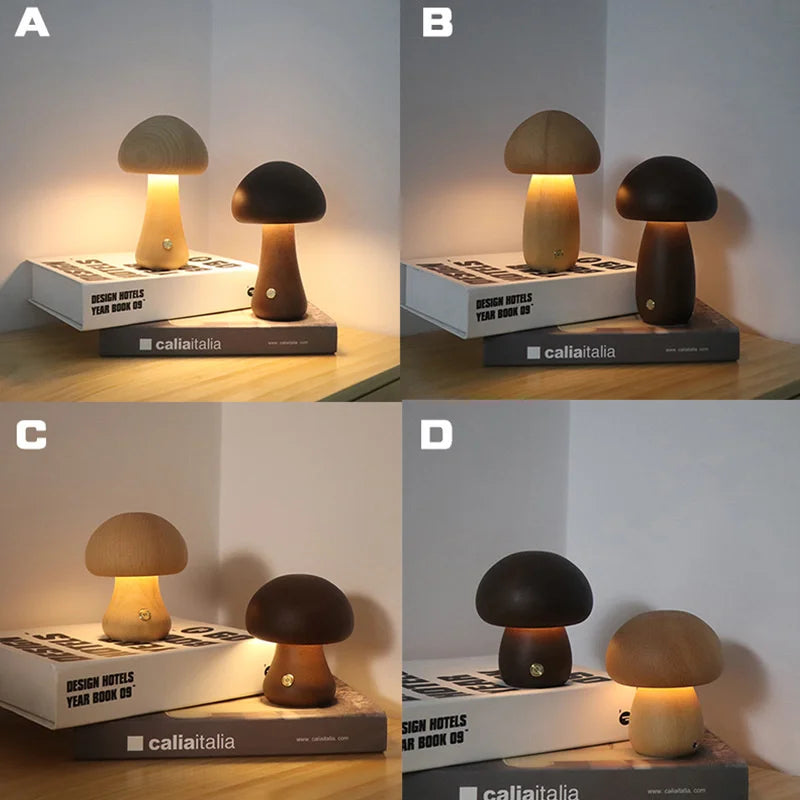 Cute Wooden Mushroom LED Bedside Table Lamp – Touch Switch Night Light for Kids' Bedroom - Image 4