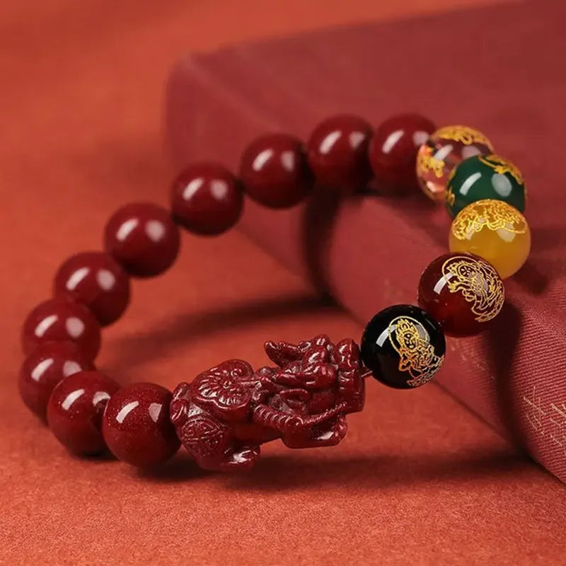Feng Shui Pixiu Cinnabar Bracelet – Lucky Chinese Charm Jewelry with Auspicious Juyun Beads